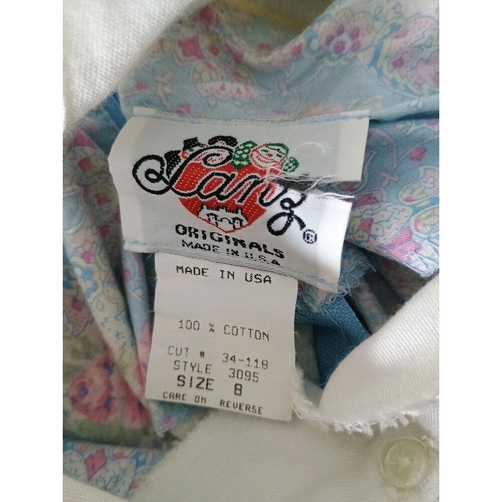 Vtg Lanz Originals 80s Dress Sz 8 Blue Pink Floral Cottagecore Belt Pockets READ - Picture 8 of 11